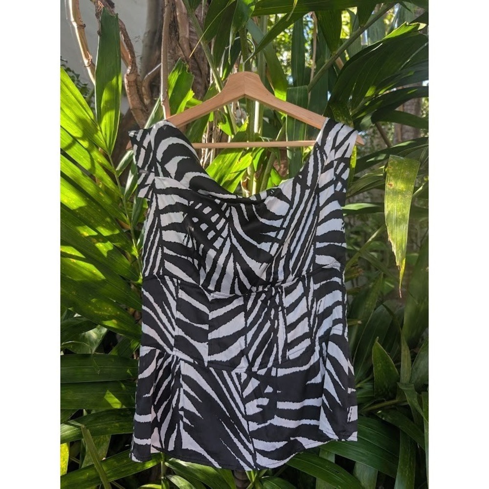 vintage y2k Cache silk blouse M babydoll top zebra black white clubwear feminine
